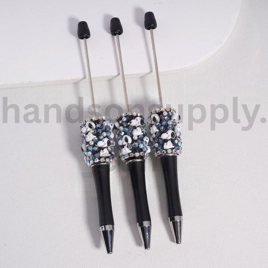 Cute Snoop with White Pearls, AB Rhinestones & Chains Black Base Beadable Clay Pen