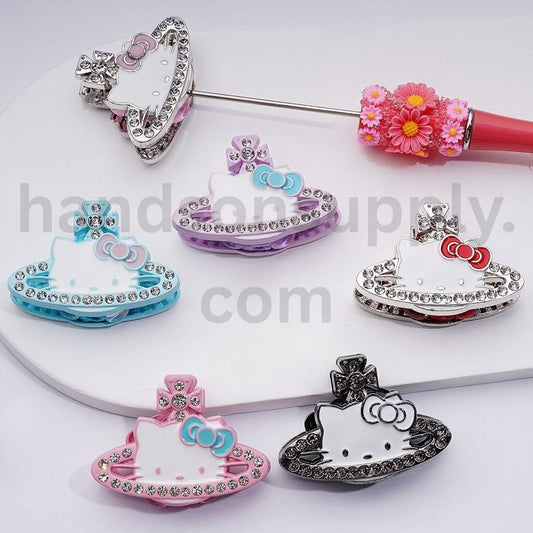 HK Kitten Saturn Cross Earrings with Rhinestones Fancy Clay Beads 42*30*12MM
