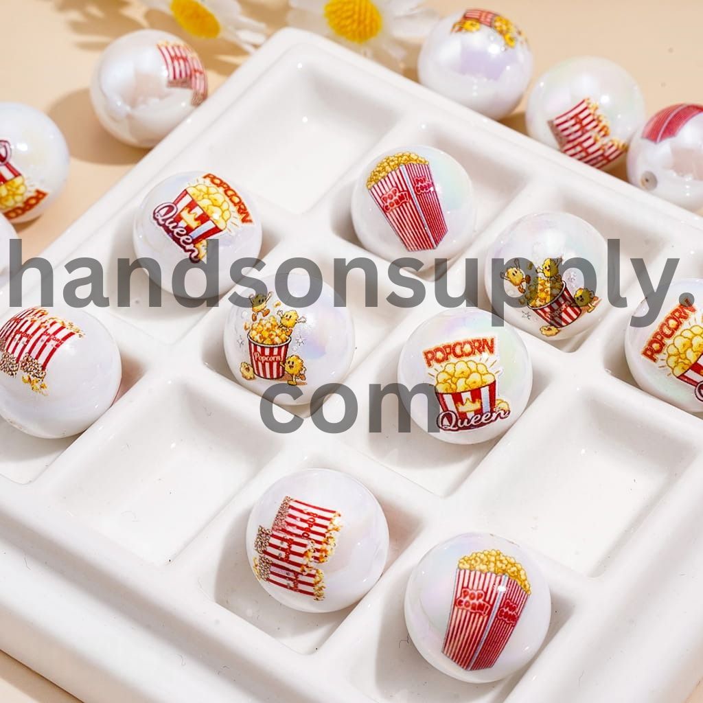UV Coated Cross & Angel Wings Design Printed on Round Acrylic Beads 16MM, Random Mix