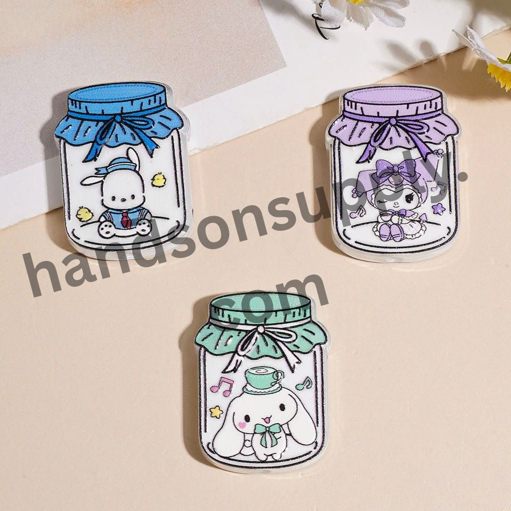 Cute Cartoon Animal Character Jar Wishing Bottle with Adorable Character and Dog, Acrylic Beads, 22*30MM, Multi-Color, Random Mix