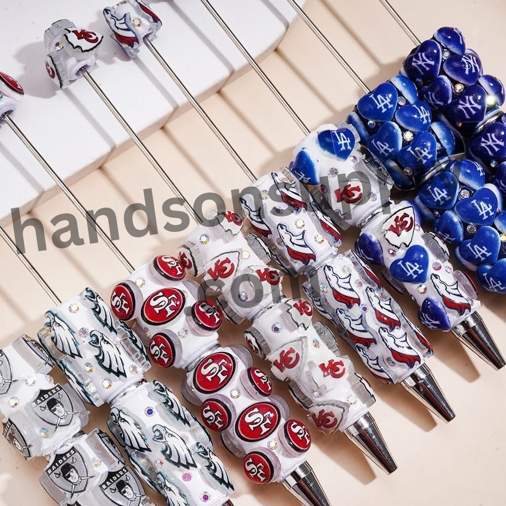 USA Football Team & Baseball Heart Design Series with Sparkling AB Rhinestone Beadable Clay Pens