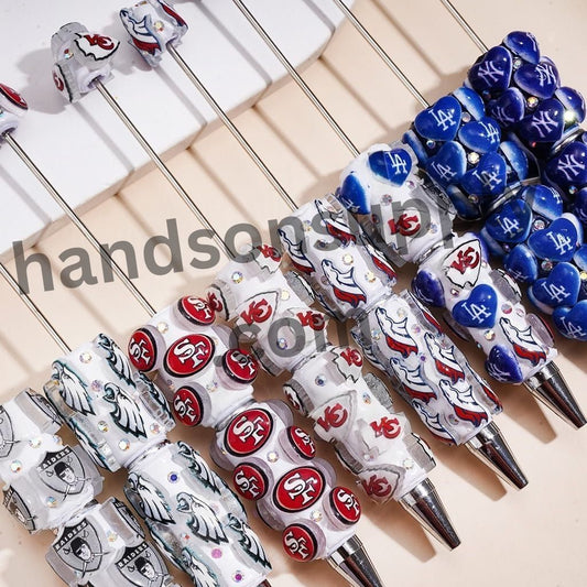 USA Football Team & Baseball Heart Design Series with Sparkling AB Rhinestone Beadable Clay Pens