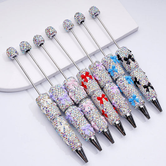 AB Rhinestone Beadable Clay Pens Fully Covered with Sparkle and Adorned with Cute Bowknots