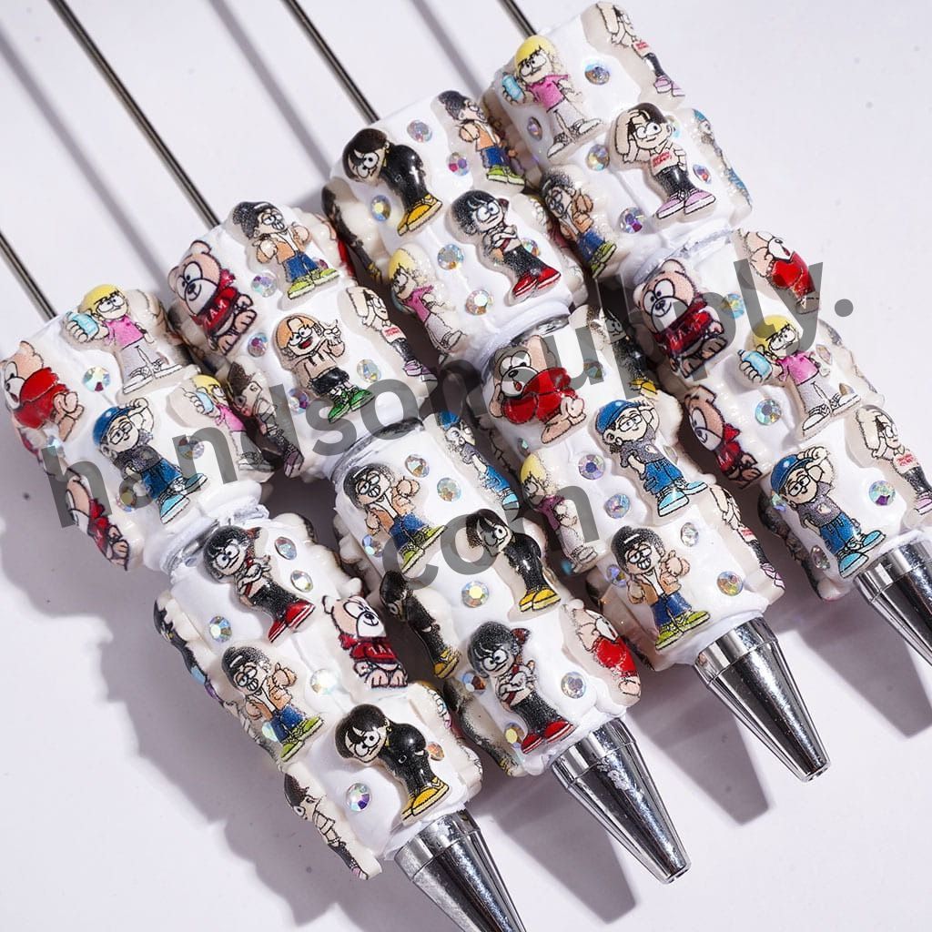 Cute Cartoon Style Boy and Cute Dog Character Beadable Clay Pens with AB Rhinestones