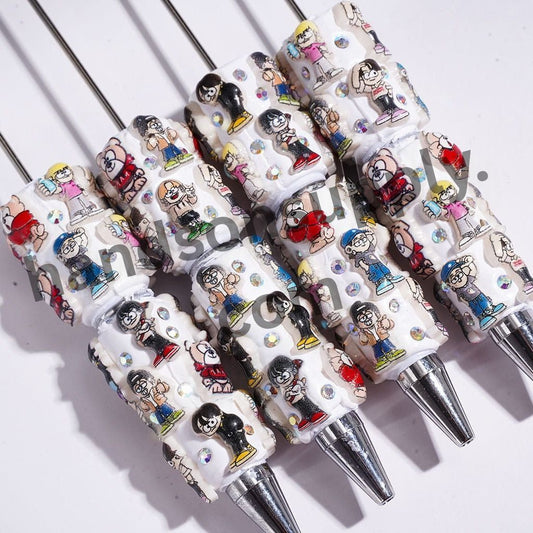 Cute Cartoon Style Boy and Cute Dog Character Beadable Clay Pens with AB Rhinestones