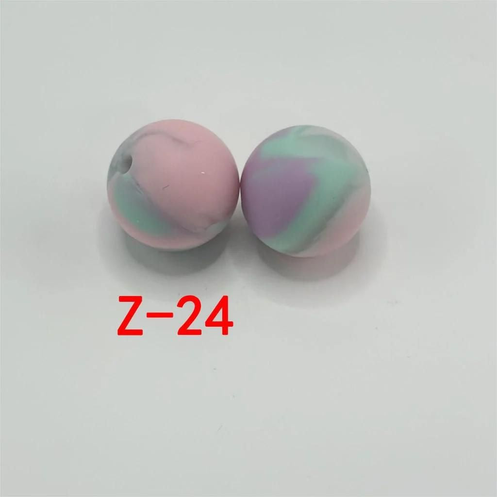 Multicolor Abstract Marble Pattern Printed Silicone Beads with Swirls, 15mm