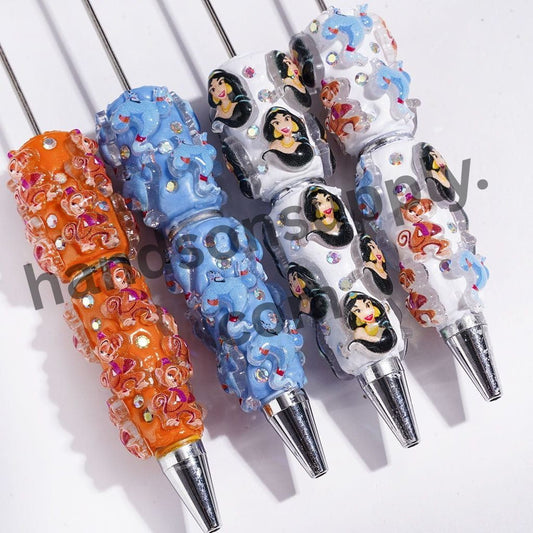 Princess Monkey Magic Lamp Fairy Tale Cartoon Character Beadable Pen with AB Rhinestones, Assorted Colors, Random Mix