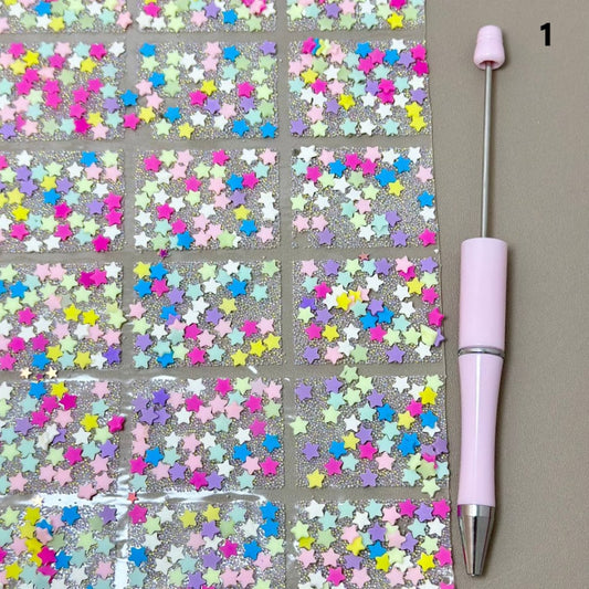 Colorful Cute Candy Bar Sticks Stars DIY Bling Bling Wraps Tapes with Hearts Flowers for Pen, 78 Small Pieces in 1 Sheet, Please Read the Description