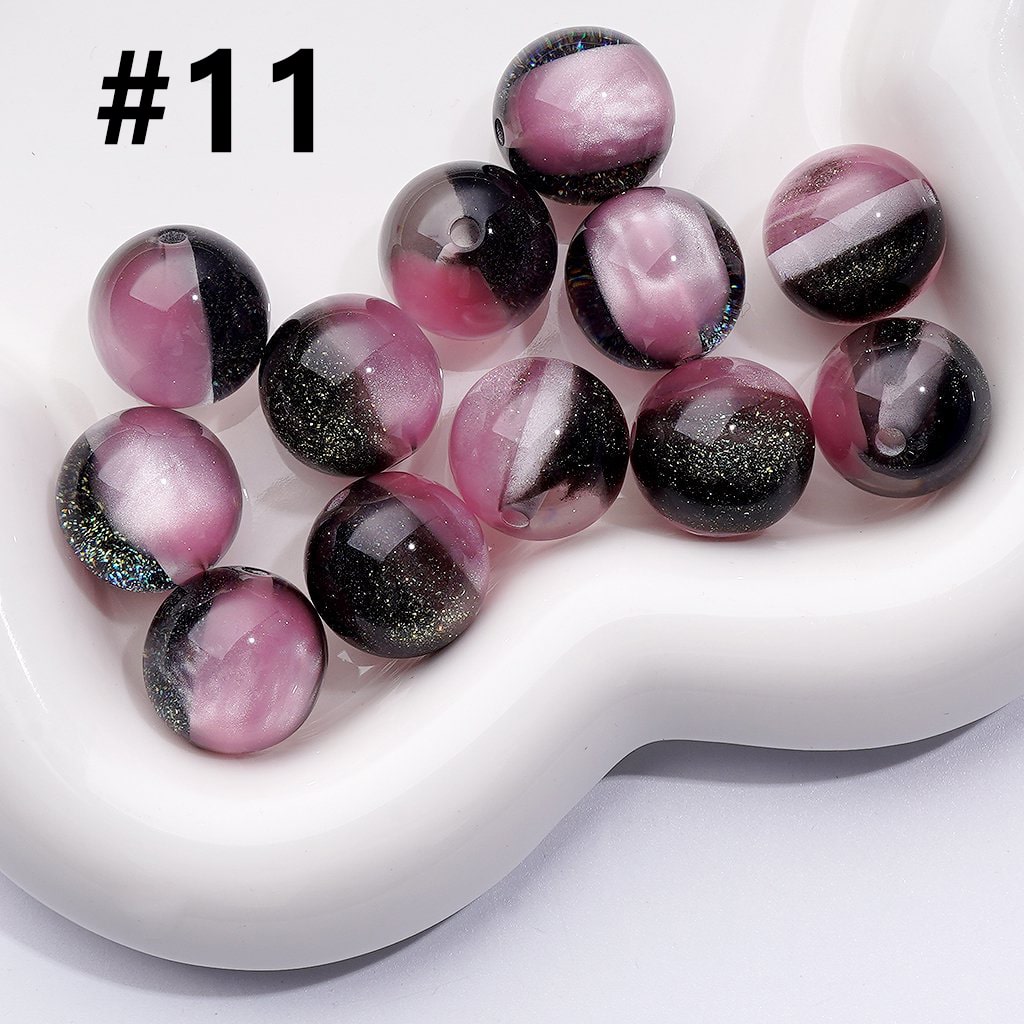 Dazzling Double Color Cat Eye Acrylic Beads with Shiny Gold Glitter, 16MM
