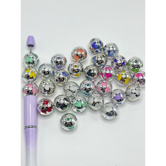 Double Layer Heart Patterned Acrylic Beads Silver Color, 16mm, WQ