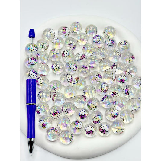 Cute Cat Character Bump Clear Rough ,See Through Acrylic Beads, Double Sided, 16mm, UV Finish, SJ