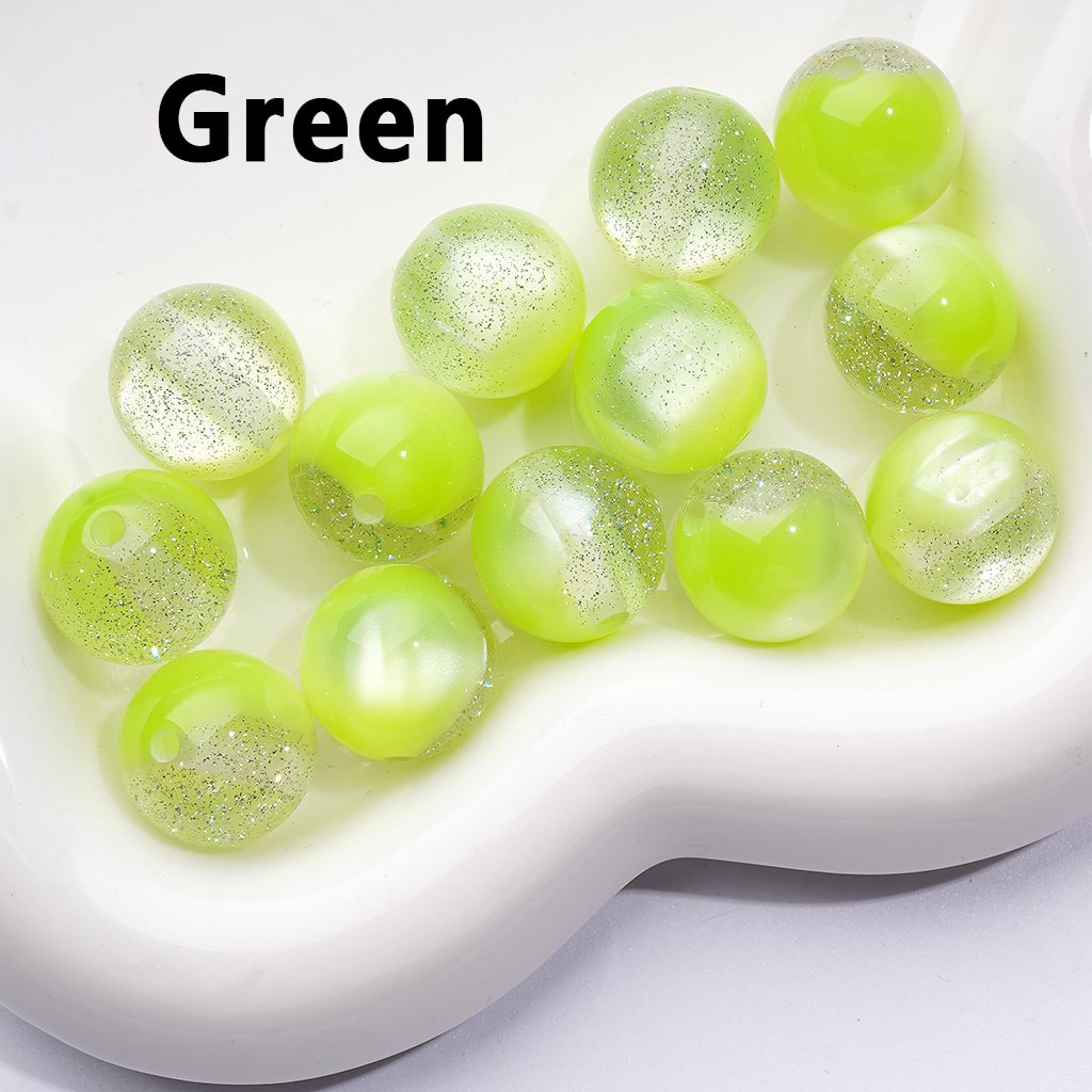 Multi-Color Cat Eye Style Acrylic Beads with Silver Glitter Inside, 16MM