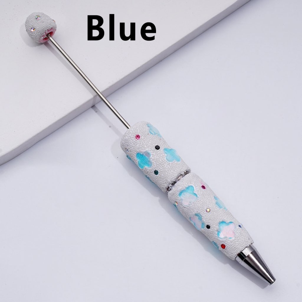 Vibrant Beadable Clover Pen – Jelly Colors with Sparkling Rhinestones & Mini Snow Balls