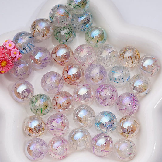 Vibrant Clear Round Acrylic Beads – Glossy Glitter with Colorful Foil Paper Inside (16MM)