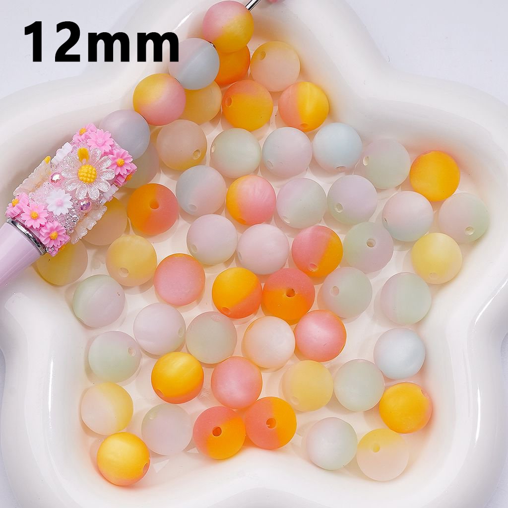 Charming Dual-Tone Cat Eye Acrylic Beads – Frosted Matte Round Design, 12MM