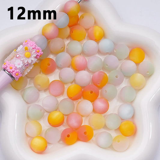 Charming Dual-Tone Cat Eye Acrylic Beads – Frosted Matte Round Design, 12MM
