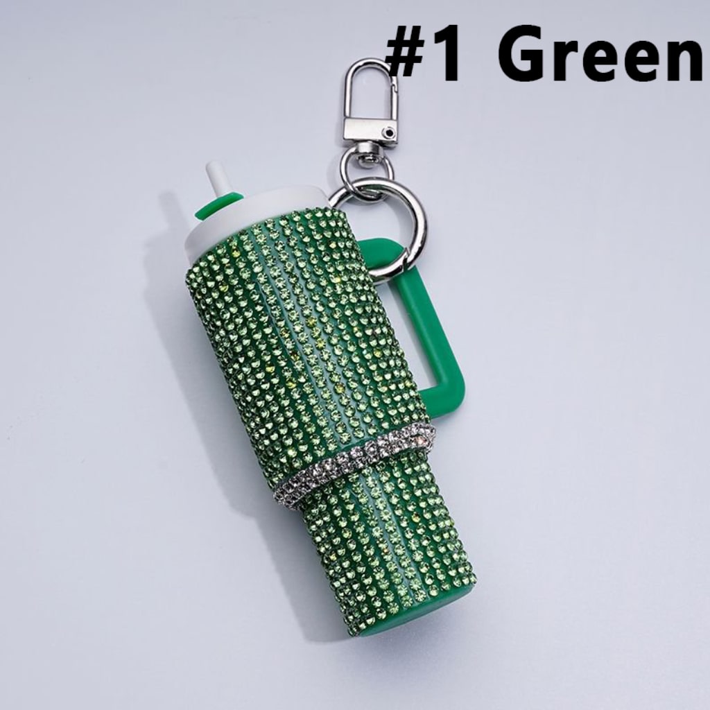Rhinestones Bling Bling Mini Colorful Tumbler Chapstick Holder, Stanley Keychain Chapstick Holder, Size 10*5*3cm