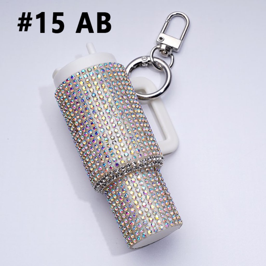Rhinestones Bling Bling Mini Colorful Tumbler Chapstick Holder, Stanley Keychain Chapstick Holder, Size 10*5*3cm