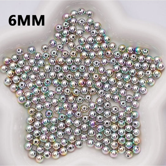 Round Acrylic Beads with Dazzling Iridescent Laser Metallic Finish, 6MM