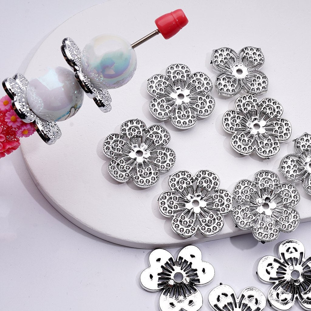Cute Flower Spacer Silver Acrylic Jewelry Accessory, Approx. 30MM