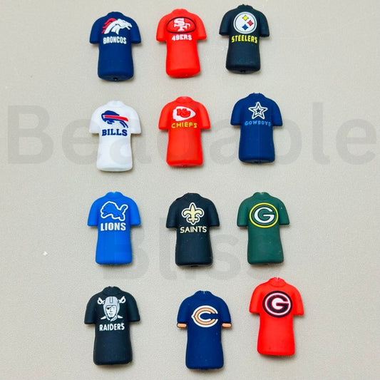 Jersey Uniform Kansas Chie Dallas Cowbo San Francisco 49e Denver Bronc USA America Football Team Shirt New Orleans Sain Chicago Bea Las Vegas Raide Detroit Lio Buffalo Bil Green Bay Packe Georgia Bulldo Pittsburgh Steele Silicone Focal Beads