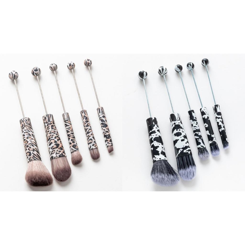 Jaguar Leopard Cow Printed Metal Beadable Makeup Brushes (1 Set = 5 pieces)