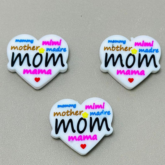 Mother Mommy Mom Mama Mimi Madre Heart Silicone Focal Beads