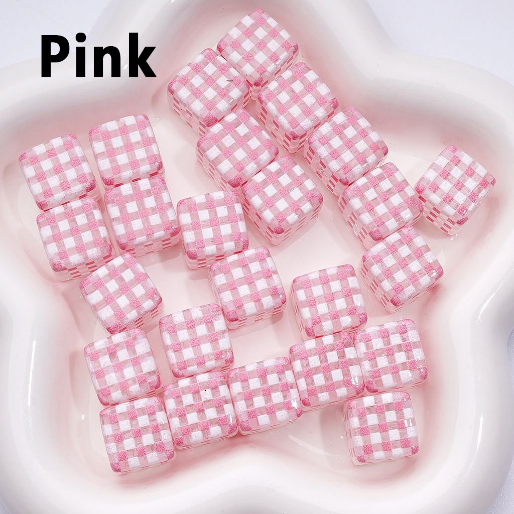 Pastel Checkered Cube Beads – Transparent Acrylic Squares, 14MM