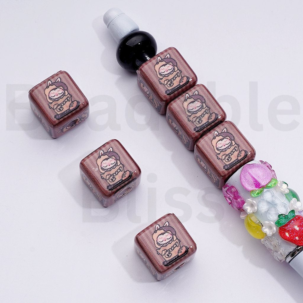 Cute Magical Friend Toy Monster Doll Cube Square Acrylic Beads, Around 15MM