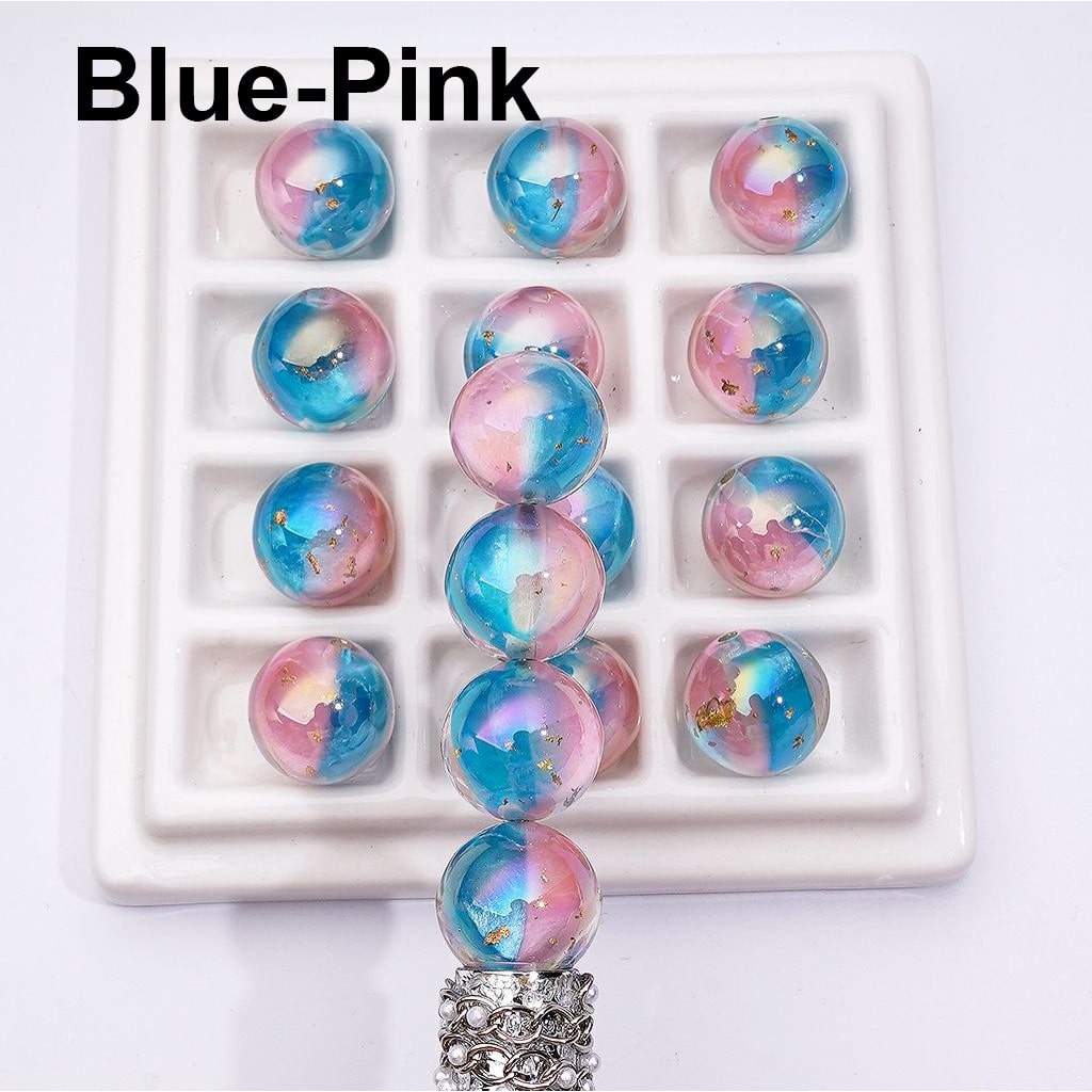 Double Color Resin Heart Beads with Gold Foil Clear Round Acrylic Design, Random Mix, 16MM