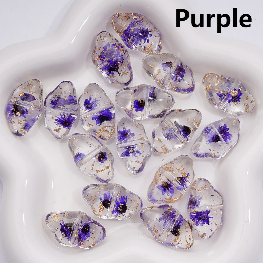 Clear Cloud Acrylic Beads with Multicolor Dried Flowers & Gold Foil 13*22MM  (Single Color is available for 200pcs(Whole bag))