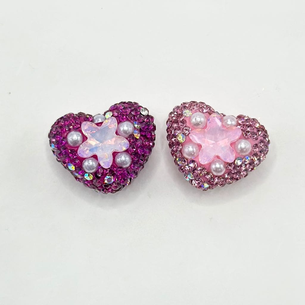 Star Rhinestones and Small White Pearls with Heart Shape Clay Beads, 25MM by 19MM