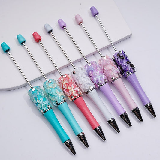 Glitter Shiny Flowers with Clear Rhinestones Double Color Beadable Pens