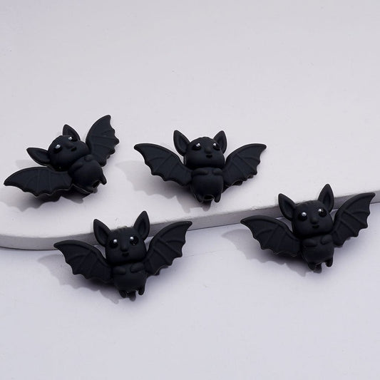 3D Halloween Black Bat with Outstretched Wings Silicone Focal Beads