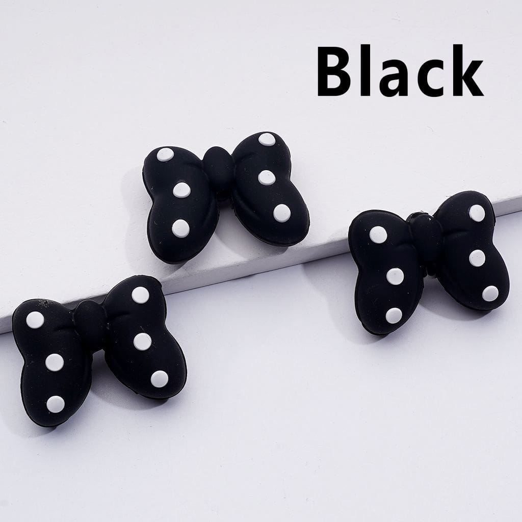 Multi-Color 3D Bowknots with Mini White Spots Silicone Focal Beads