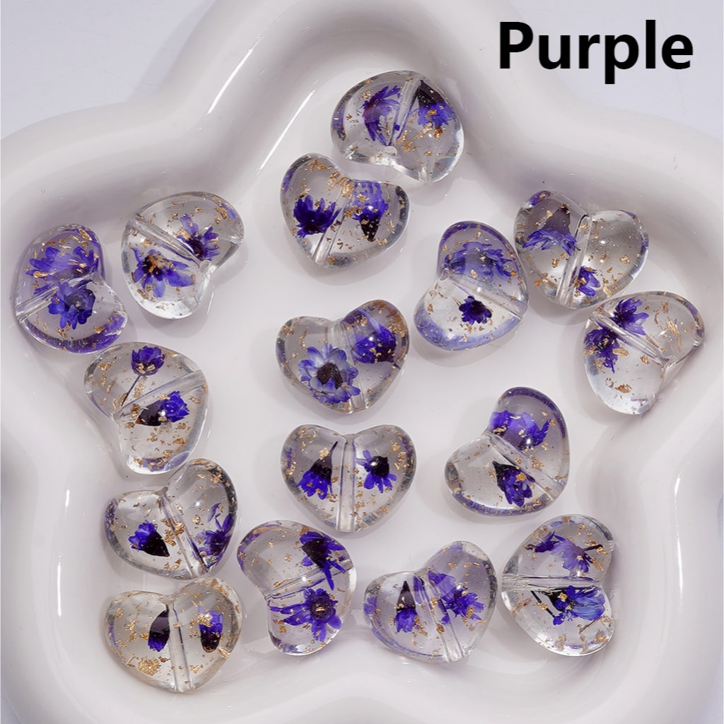Dried Flowers Gold Foil Paper Inside Multi-Color Clear Heart Acrylic Beads 20MM (Single Color is available for 200pcs Whole bag)