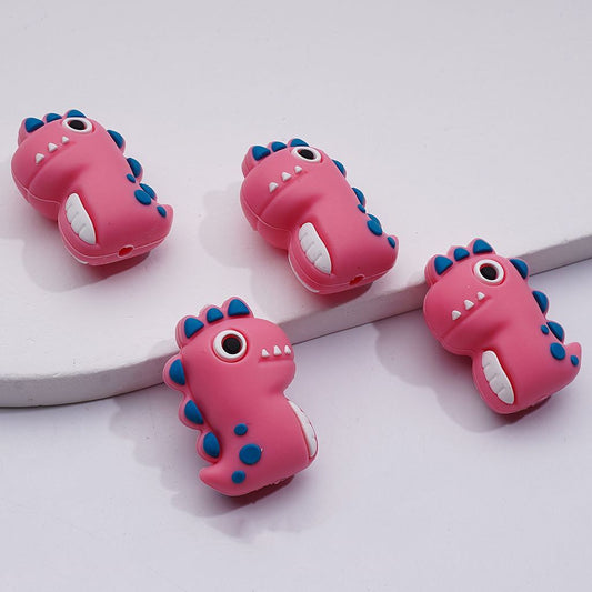 Cute 3D Pink Dinosaur Silicone Focal Beads Adorable Prehistoric Theme for Crafts