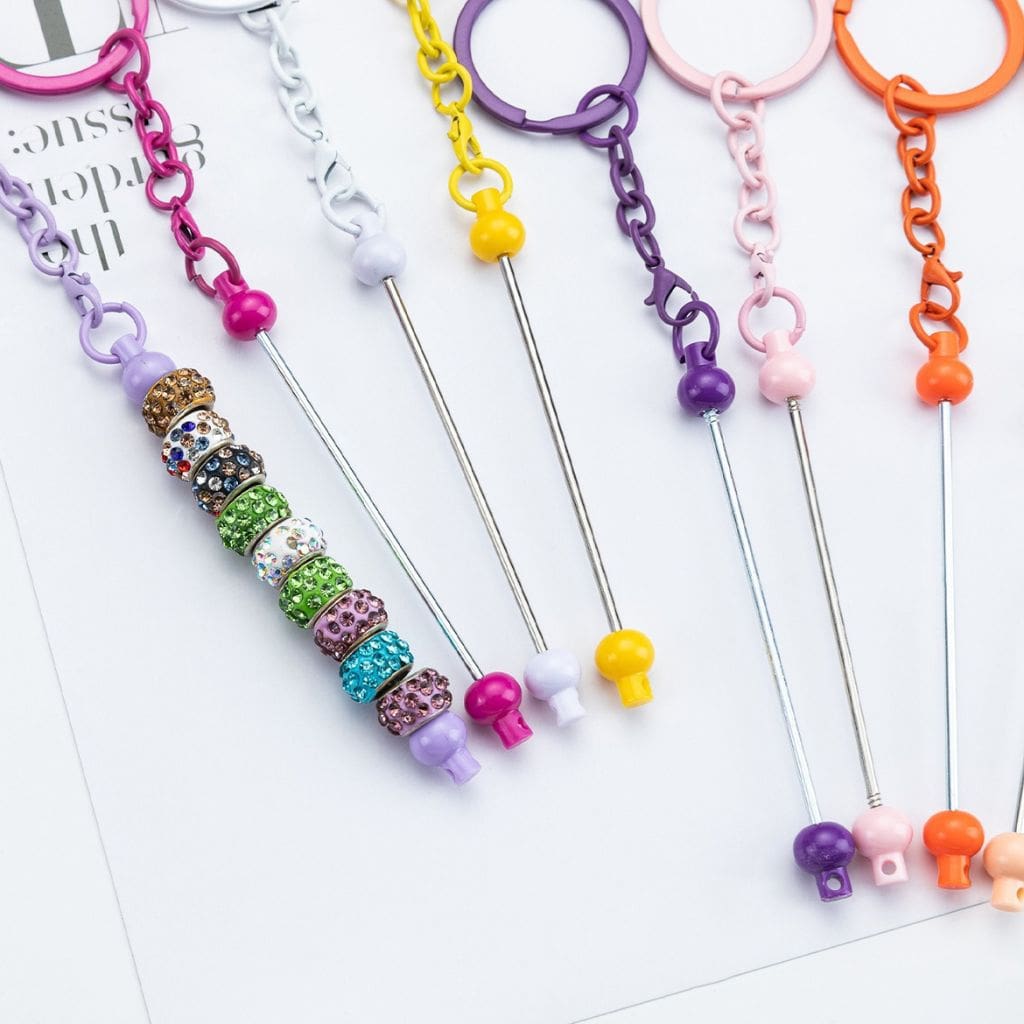 New Style Beadable DIY Metal Keychain with Bar in Solid Color, 153MM