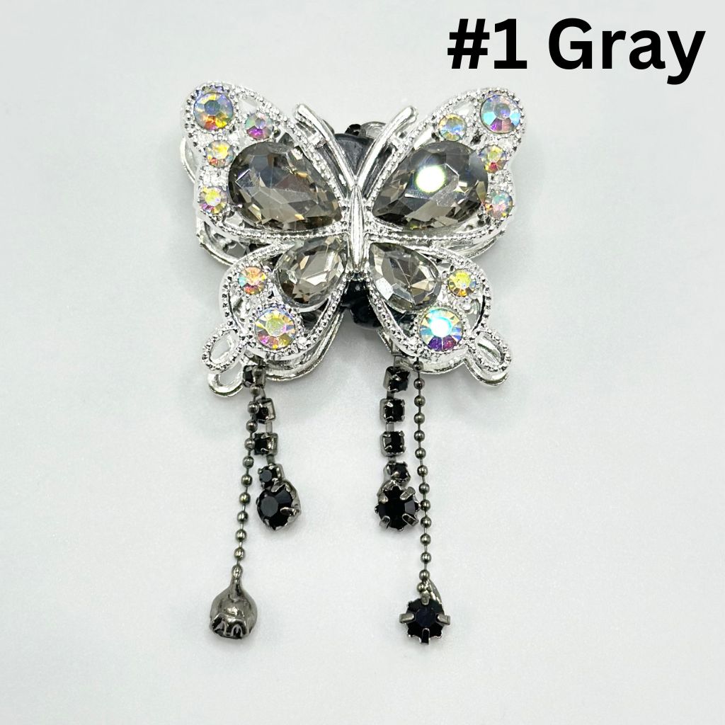 Fancy Bling Butterfly Alloy Clay Beads with Rhinestones and Pendant Chains, 34mm by 40mm