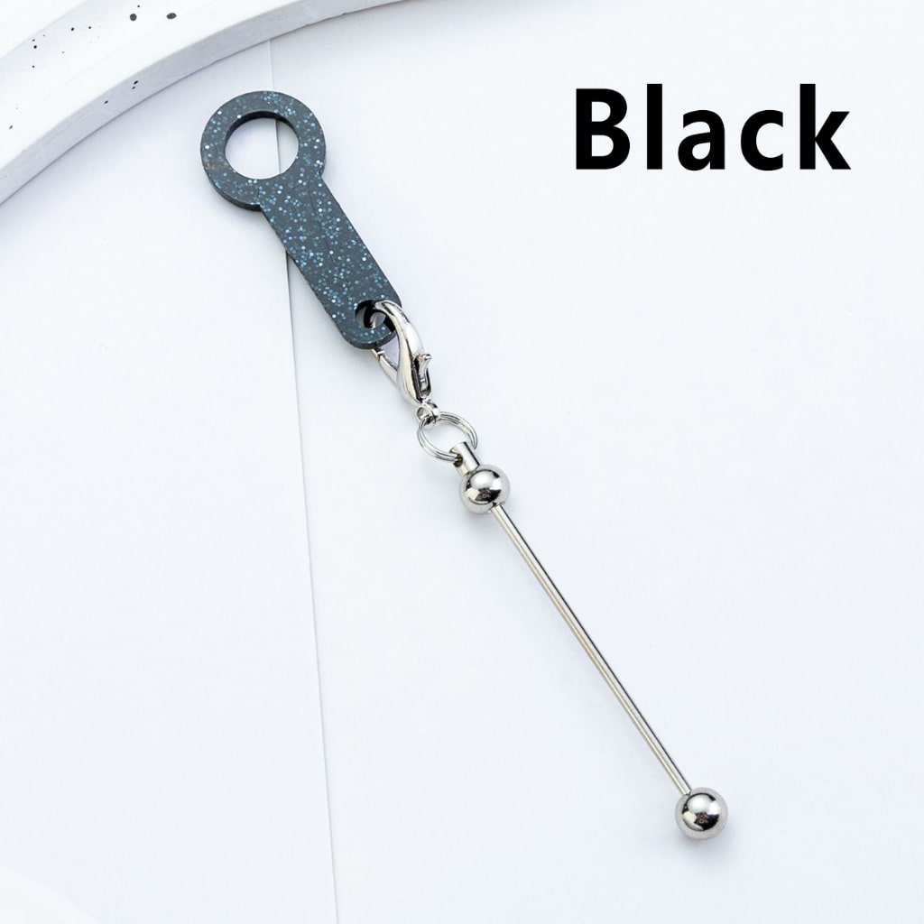 Silver Metal Bar DIY Beadable for Keychain with Carabiner Hook Plastic Long Ring Hoop on Cup's Straw 120MM