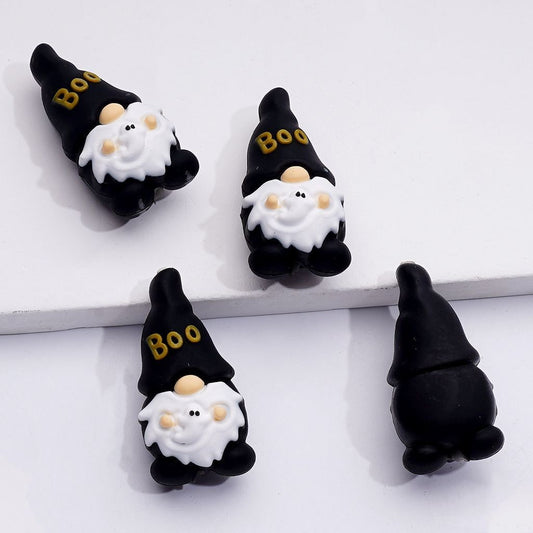 3D Boo Halloween Silicone Focal Beads Gnome Holding White Ghost, Cute Dwarf Design