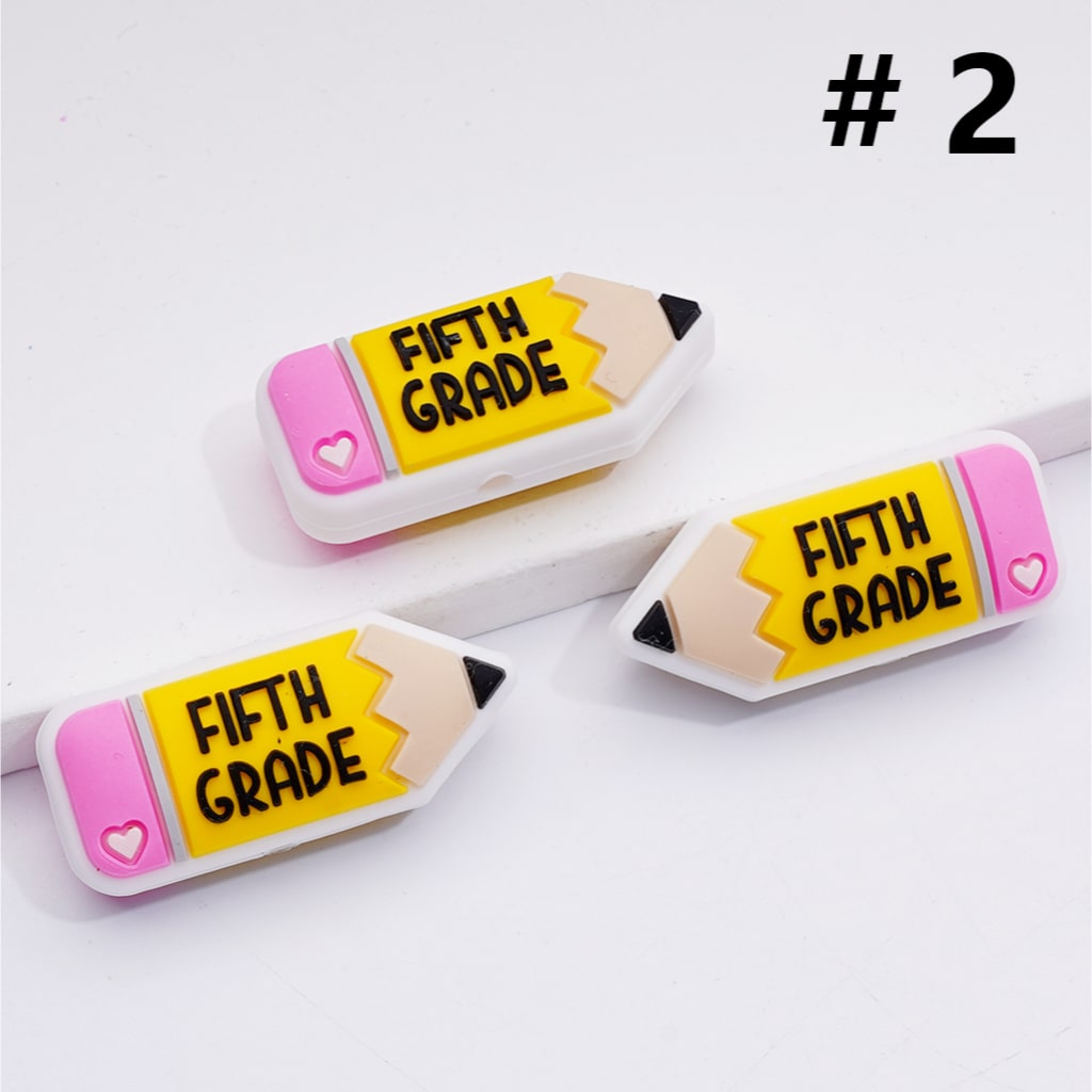 Mini Pencil with Cute Grade Symbol Silicone Focal Beads