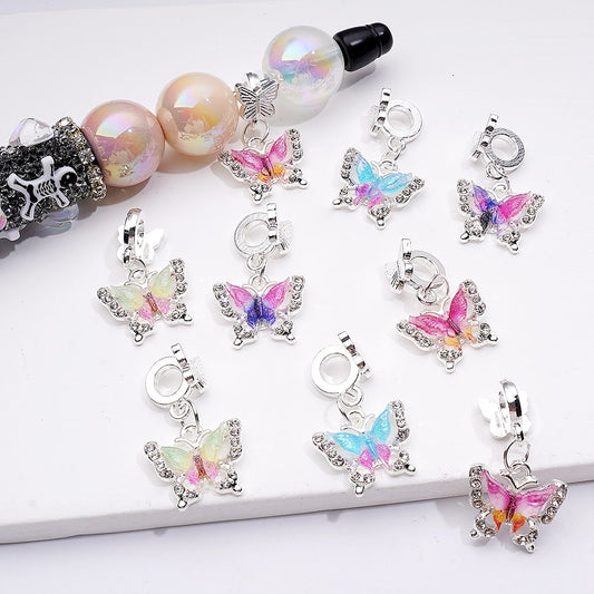 Silver Double Color Butterfly Alloy Charm Beads Pendants with Rhinestones for Jewelry Making