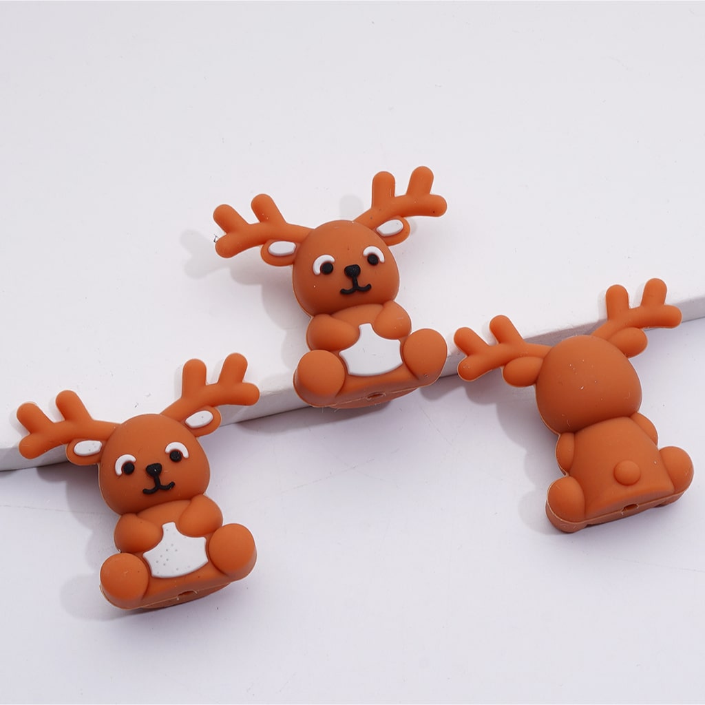 Christmas 3D Cute Brown Elk Silicone Focal Beads