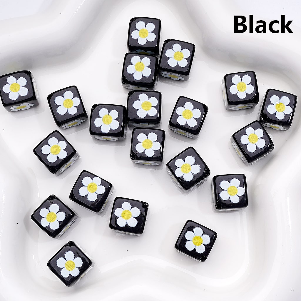 Square Cube with Mini Flowers 12MM Solid Colors Acrylic Beads Single Color Option