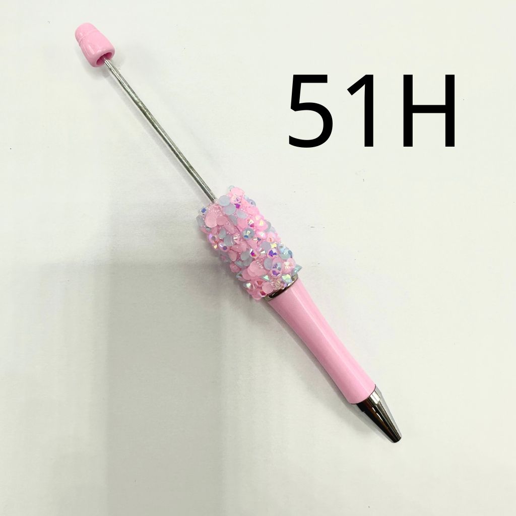 Beadable Pens with AB Finish Flatback Rhinestones in Mixed Solid Colors and Textured Wraps