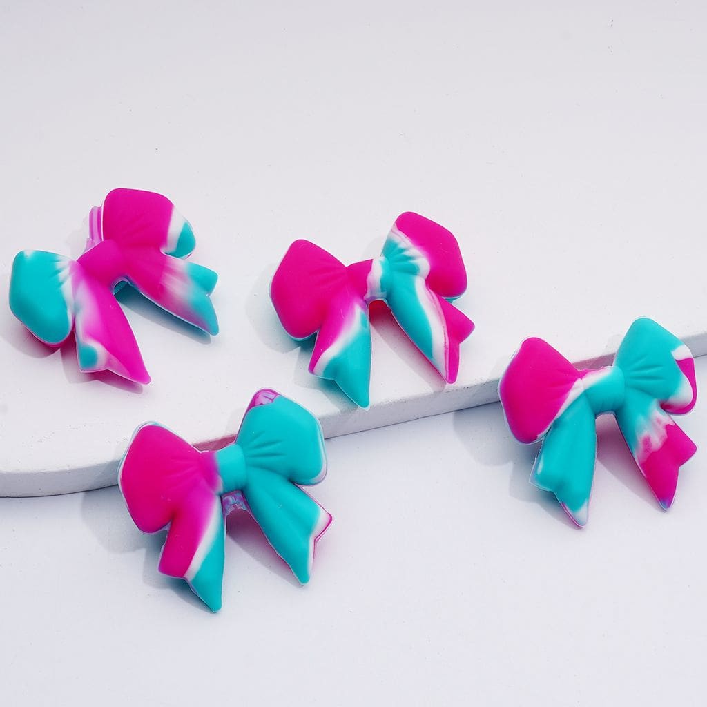 Cute 3D Bowknots in Teal, Rose, and Red Colors Silicone Focal Beads