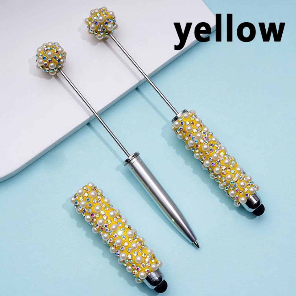 Beadable Clay Stylus Pens with AB Rhinestones White Pearls Covered the Entire Pen