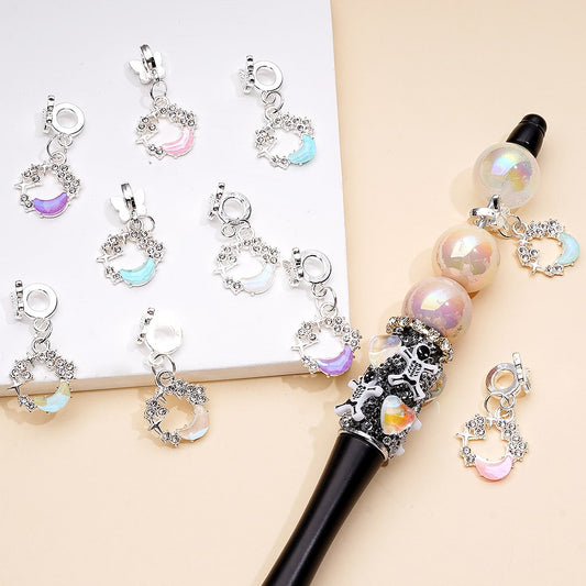 Dangle Butterfly & Crescent Moon Charms Silver Alloy Bail Beads Rhinestone Pendant Jewelry