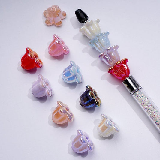 Shiny UV Coated Acrylic Beads with Elegant Tulip Flower Design, 14x19MM